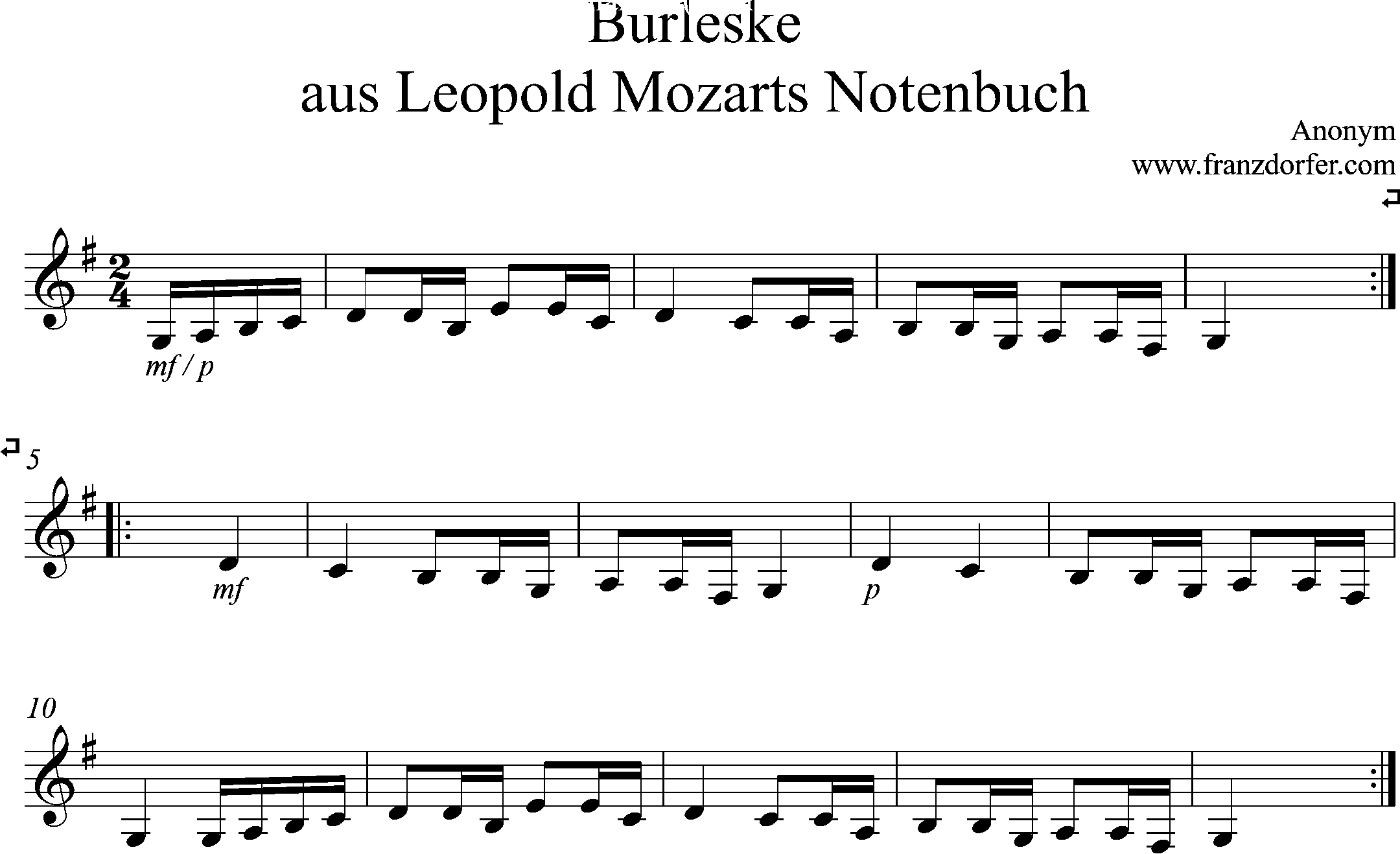 clarinet sheet, burleske, G-Major